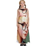 Schoolgirl With Glasses In School Uniform Kids  Satin Sleeveless Maxi Dress