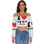 I love sugar  Long Sleeve Crinkled Weave Crop Top