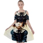 Cute Adorable Victorian Gothic Girl 3 Cut Out Shoulders Chiffon Dress