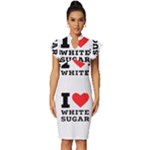 I love white sugar Vintage Frill Sleeve V-Neck Bodycon Dress