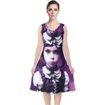 Cute Adorable Victorian Gothic Girl 6 V-Neck Midi Sleeveless Dress 