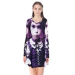 Cute Adorable Victorian Gothic Girl 6 Long Sleeve V-neck Flare Dress