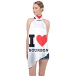 I love bourbon  Halter Asymmetric Satin Top