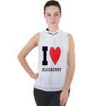 I love blueberry  Mock Neck Chiffon Sleeveless Top