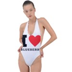 I love blueberry  Backless Halter One Piece Swimsuit