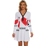 I love blueberry  Long Sleeve Deep V Mini Dress 