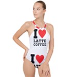 I love latte coffee High Neck One Piece Swimsuit