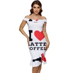 I love latte coffee Off Shoulder Ruffle Split Hem Bodycon Dress