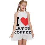 I love latte coffee Kids  Halter Collar Waist Tie Chiffon Dress