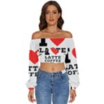 I love latte coffee Long Sleeve Crinkled Weave Crop Top