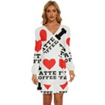 I love latte coffee Long Sleeve Waist Tie Ruffle Velvet Dress