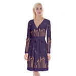 Skyscraper-town-urban-towers Long Sleeve Velvet Front Wrap Dress