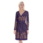 Skyscraper-town-urban-towers Long Sleeve Velvet Front Wrap Dress