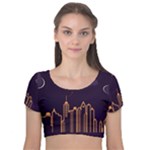 Skyscraper-town-urban-towers Velvet Short Sleeve Crop Top 