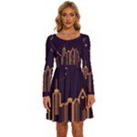 Skyscraper-town-urban-towers Long Sleeve Wide Neck Velvet Dress