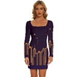 Skyscraper-town-urban-towers Long Sleeve Square Neck Bodycon Velvet Dress