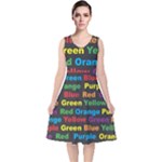 Red-yellow-blue-green-purple V-Neck Midi Sleeveless Dress 