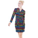 Red-yellow-blue-green-purple Button Long Sleeve Dress