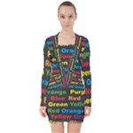 Red-yellow-blue-green-purple V-neck Bodycon Long Sleeve Dress