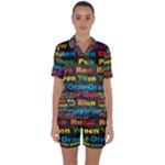 Red-yellow-blue-green-purple Satin Short Sleeve Pajamas Set