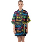 Red-yellow-blue-green-purple Half Sleeve Satin Kimono 