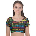 Red-yellow-blue-green-purple Velvet Short Sleeve Crop Top 