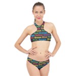 Red-yellow-blue-green-purple High Neck Bikini Set