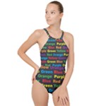 Red-yellow-blue-green-purple High Neck One Piece Swimsuit