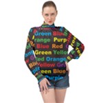 Red-yellow-blue-green-purple High Neck Long Sleeve Chiffon Top