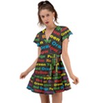 Red-yellow-blue-green-purple Flutter Sleeve Wrap Dress