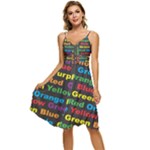 Red-yellow-blue-green-purple Sleeveless Tie Front Chiffon Dress