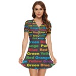 Red-yellow-blue-green-purple V-Neck High Waist Chiffon Mini Dress