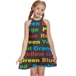 Red-yellow-blue-green-purple Kids  Halter Collar Waist Tie Chiffon Dress