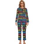 Red-yellow-blue-green-purple Womens  Long Sleeve Lightweight Pajamas Set