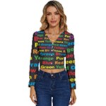 Red-yellow-blue-green-purple Long Sleeve V-Neck Top