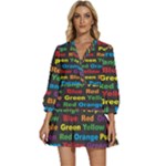 Red-yellow-blue-green-purple V-Neck Placket Mini Dress