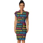 Red-yellow-blue-green-purple Vintage Frill Sleeve V-Neck Bodycon Dress