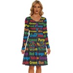 Red-yellow-blue-green-purple Long Sleeve Dress With Pocket