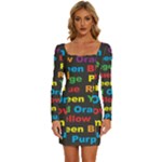 Red-yellow-blue-green-purple Long Sleeve Square Neck Bodycon Velvet Dress