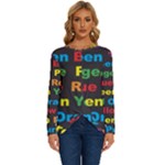 Red-yellow-blue-green-purple Long Sleeve Crew Neck Pullover Top