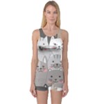 Cute Cats Seamless Pattern One Piece Boyleg Swimsuit