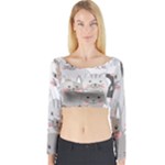 Cute Cats Seamless Pattern Long Sleeve Crop Top