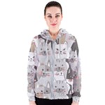 Cute Cats Seamless Pattern Women s Zipper Hoodie