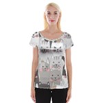 Cute Cats Seamless Pattern Cap Sleeve Top