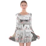 Cute Cats Seamless Pattern Long Sleeve Skater Dress