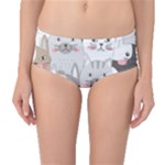 Cute Cats Seamless Pattern Mid-Waist Bikini Bottoms