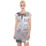 Cute Cats Seamless Pattern Cap Sleeve Bodycon Dress