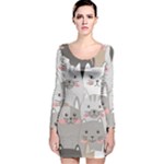 Cute Cats Seamless Pattern Long Sleeve Velvet Bodycon Dress