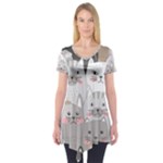 Cute Cats Seamless Pattern Short Sleeve Tunic 