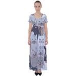 Cute Cats Seamless Pattern High Waist Short Sleeve Maxi Dress